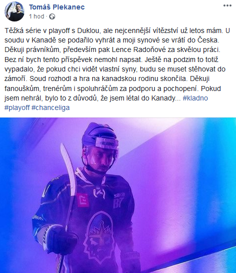 Tomáš Plekanec se vyjádřil k soudu, který rozhodl o návratu synů do Česka.