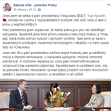 Pražský primátor Hřib jedná s prezidentkou Tchaj-wanu.