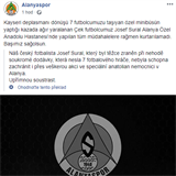 Tureck klub Alanyaspor informoval o smrti Josefa urala.