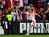 Slávista Tomá Souek rozhodl pohárové derby dvma góly v prvním poloase.