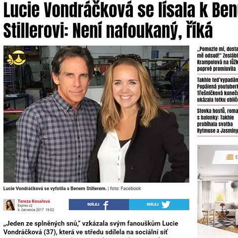 Lucie Vondrkov se snmkem s Benem Stillerem pochlubila u ped dvma lety.