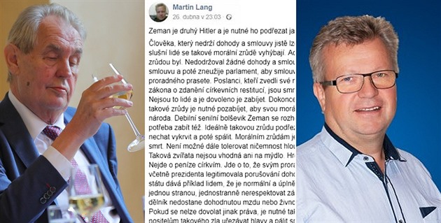Jesenický zastupitel Martin Lang byl vylouen z ad ODS za své komentáe týkající se Miloe Zemana. Toho chtl dokonce podezat.