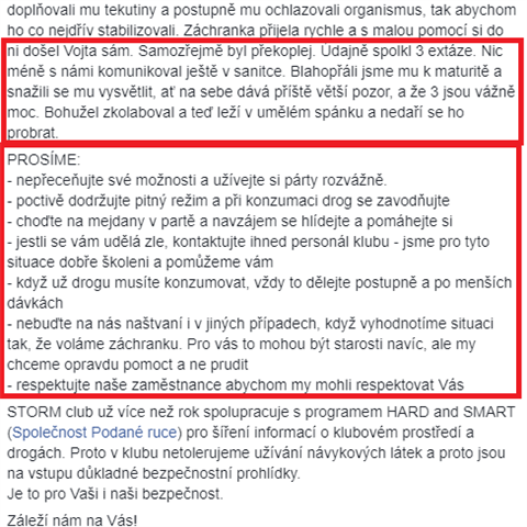 Toto se objevilo na Facebooku praskho klubu Storm.