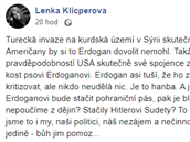 Lenka Klicperová viní z pádu turecké armády na území Sýrie i USA.