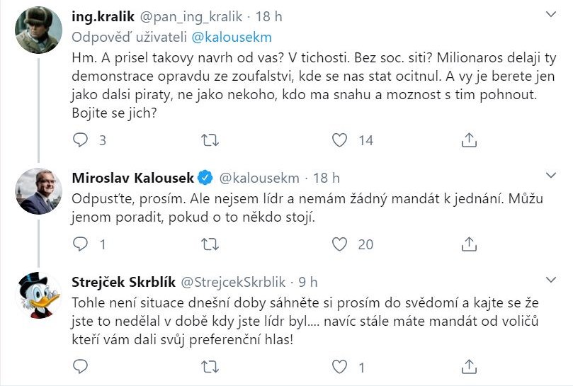 Reakce lidí na výzvu Miroslava Kalouska.