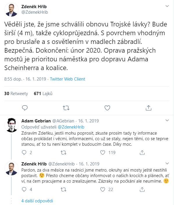 Před rokem se Zdeněk Hřib prsil, že v únoru 2020 bude Trojská lávka stát. To se...