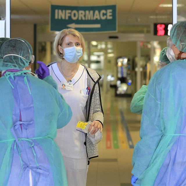 Hlavní vstup do havlíčkobrodské nemocnice zastínil 16. března 2020 provizorní...