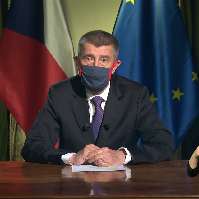Premiér země Andrej Babiš během svého mimořádného projevu.