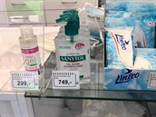 V jedné z karlínských lékáren se 250 ml dezinfekního gelu prodává za 749 korun.
