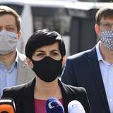 Předsedkyně TOP 09 Markéta Pekarová Adamová hovoří 6. dubna v Praze na tiskové...