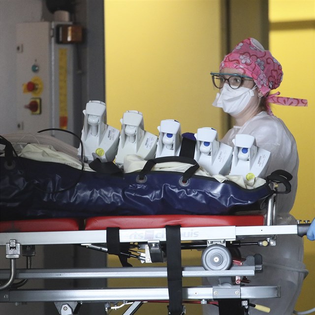 A medical staff takes care of a patient from Paris and infected with the...