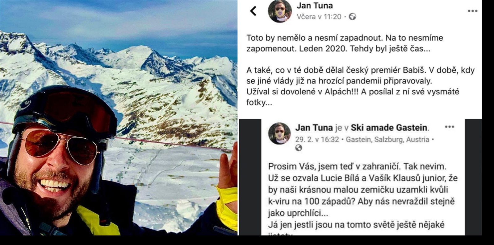 Tuna kritizoval Babiše kvůli lednové dovolené. Sám v Alpách řádil na konci  února - Expres.cz