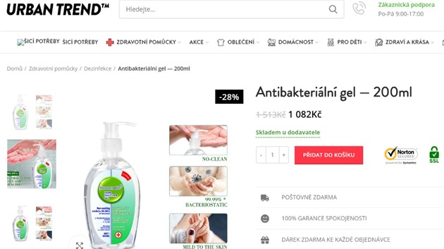 E-shop Urbantrend nabízí antibakteriální gel za 1082. Na Aliexpressu lze ten...