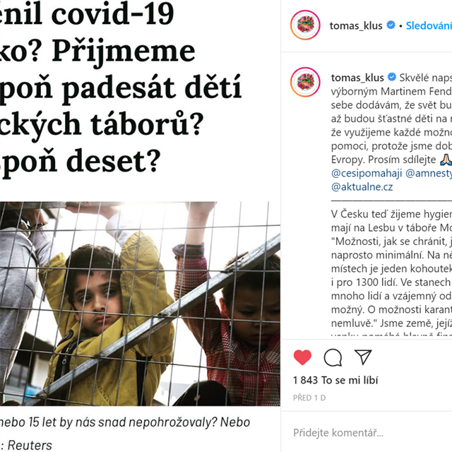 Tom Klus vyvolal na Instagramu ostrou diskuzi.