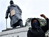 Demonstranti sprost útoí na sochy.