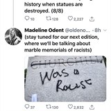 Příště si posvítíme na rasisty, napsala Odentová k fotce sochy Winstona...