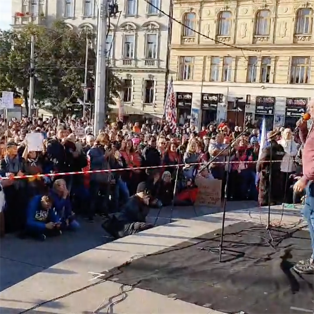 Daniel Hlka vystoupil na demonstraci proti roukm a vldnm protipandemickm...