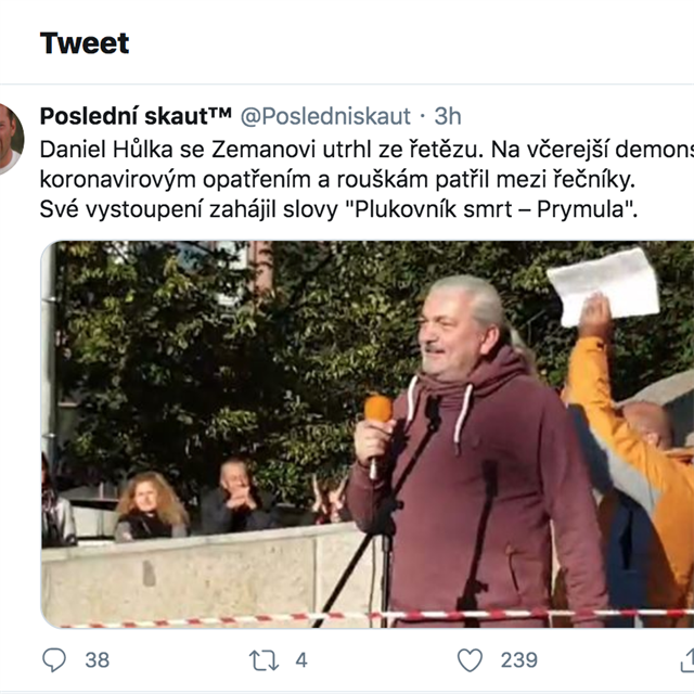 Nad počínáním Daniela Hůlky se na Twitteru podivoval i hvězda českého Twitteru...