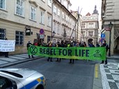 Aktivisté z Rebelie proti vyhynutí blokovali ulice kolem Snmovny.