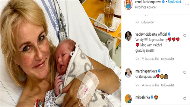 Zpráva o narození syna Venduly Pizingerové spustila lavinu gratulací.