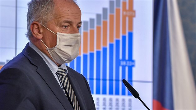 Ministr zdravotnictv Roman Prymula (za ANO) vystoupil 26. jna 2020 v Praze na tiskov konferenci po jednn vldy.