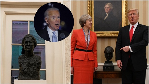 Biden nechal z oválné pracovny odstranit bustu Winstona Churchilla.