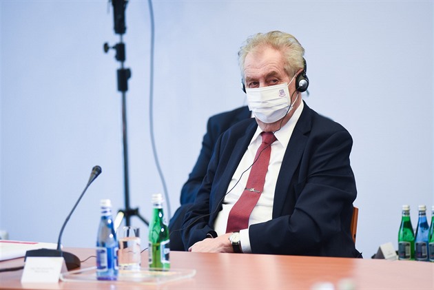 Miloš Zeman na videokonferenci prezidentů zemí V4