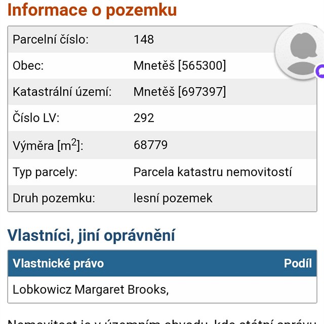 Majitelkou pu je podle vpisu z katastru nemovitost Margaret Brooks...