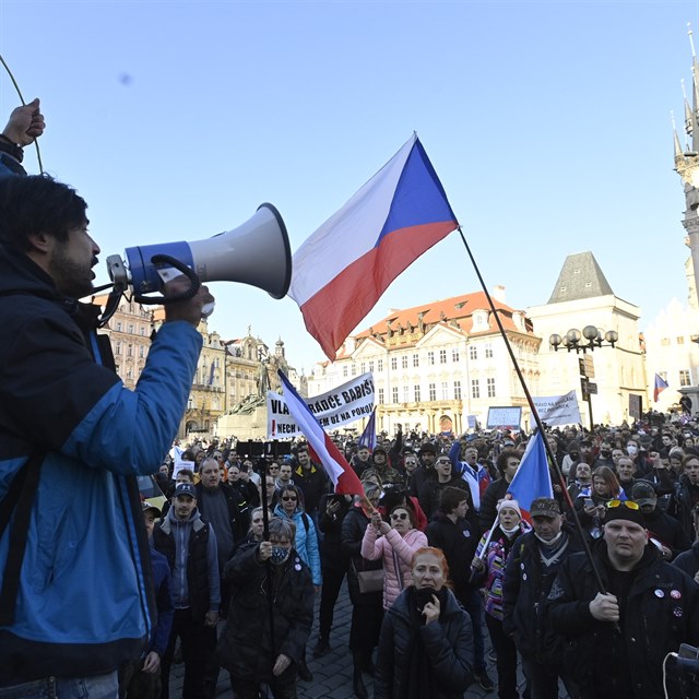 Na Staromstskm nmst v Praze se 7. bezna 2021 uskutenila demonstrace...