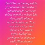 Mahulena Bočanová brání svůj prostor na Instagramu.