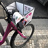 I takto kon kolobky a kola v ulicch Prahy.
