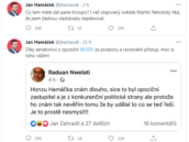 Jan Hámáek je te na Twitteru hodn aktivní.