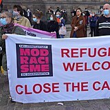 Demonstrace na podporu syrských migrantů.