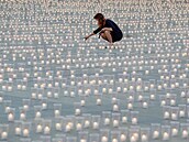 Tisíce svíek, které symbolizovaly obti covidu-19, zapalovali zamstnanci...