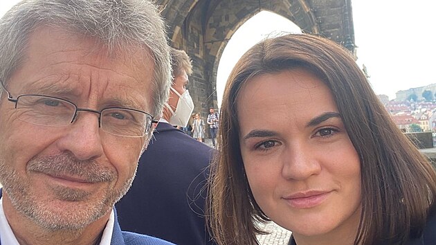 Svjatlana Cichanouská s �éfem Senátu Milo�em Vystr�ilem