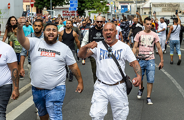 Pieta a demonstrace za Roma, který zemel pi pevozu do nemocnice po zákroku...