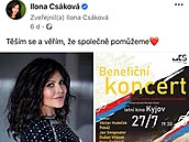 Ilona Csáková mla být jednou z hvzd benefice na jihu Moravy. Kvli jejím...