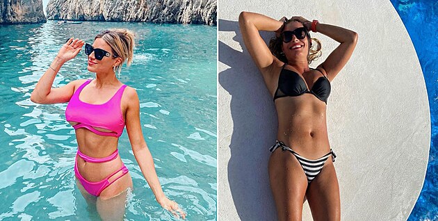 Kdo s koho! Eva Perkausová v pomyslném plavkovém souboji s Lucií Borhyovou.