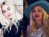Dv tváe Madonny. Vlevo fotka z Instagramu, vpravo screen z videa.