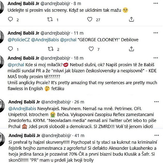 Andrej Babi mlad a jeho non vlevy na Twitteru.