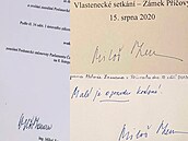 Vlevo podpis na svolání nové Snmovny, vpravo Zemanovy podpisy z minulých let.