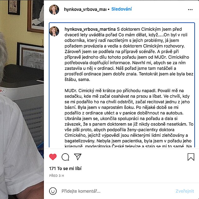 Martina Vrbov se se svou zkuenost s Janem Cimickm svila na Instagramu.