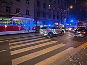Poblí zastávky tramvaje v Jené ulici srazilo osobní auto chodce, který i pes...