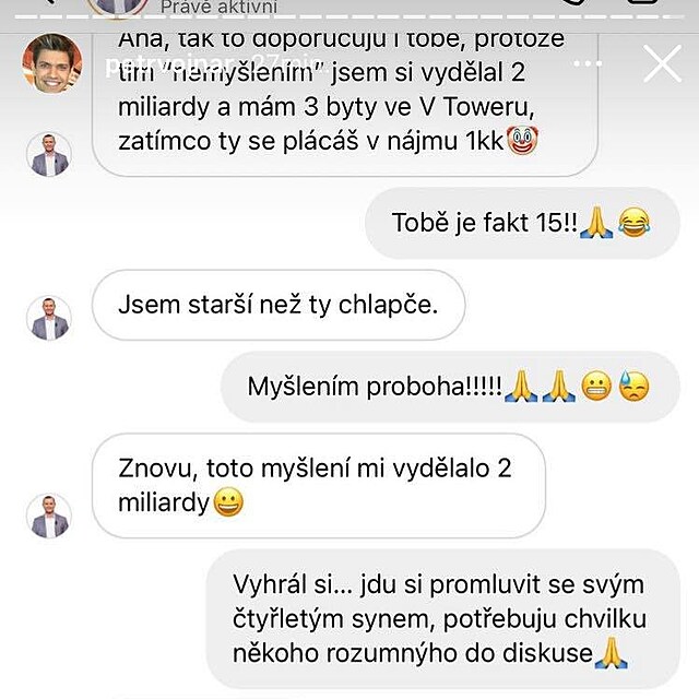 Petr Vojnar zveejnil konverzaci s Jaromrem Soukupem.