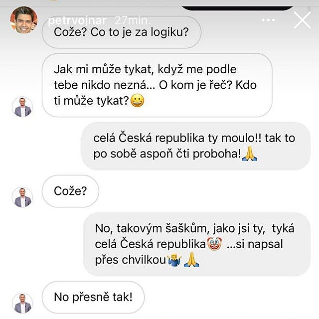 Petr Vojnar zveejnil konverzaci s Jaromrem Soukupem.