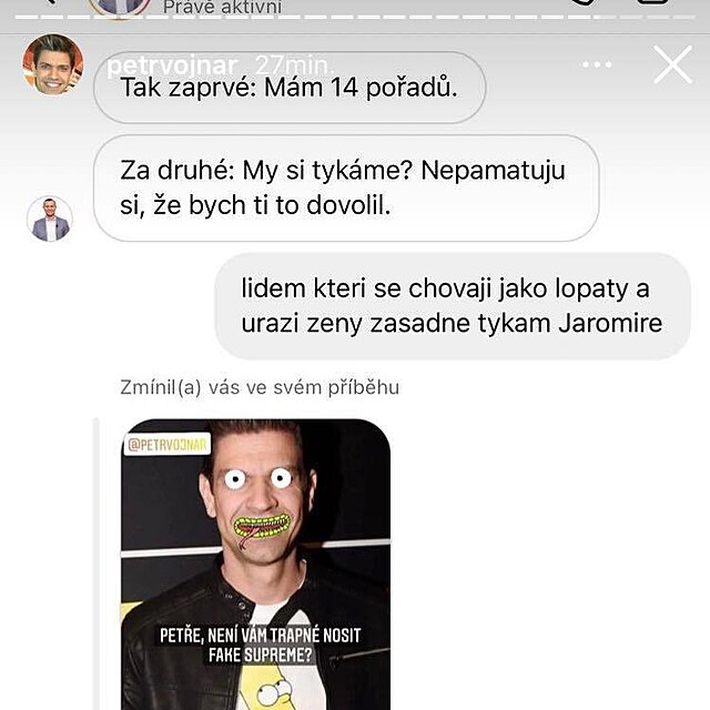 Petr Vojnar zveejnil konverzaci s Jaromrem Soukupem.