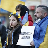 Podpora Ukrajiny během happeningu na Václavském náměstí.