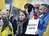 Podpora Ukrajiny bhem happeningu na Václavském námstí.