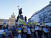 Podpora Ukrajiny bhem happeningu na Václavském námstí.