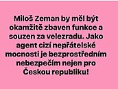 Jan Tuna chce soudit Miloe Zemana.